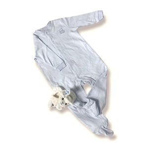 Light blue soft baby onesie and bunny slippers